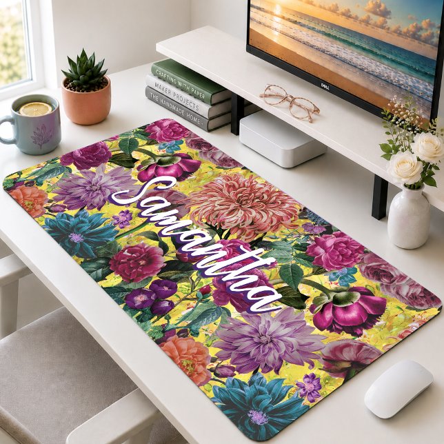 Monogramme Floral Élégant Jaune Vintage (Créateur téléchargé)
