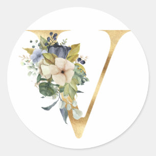 Monogramme floral en or Autocollant rond classique