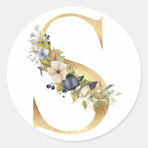 Monogramme floral en or Autocollant rond classique