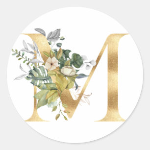 Monogramme floral en or Autocollant rond classique