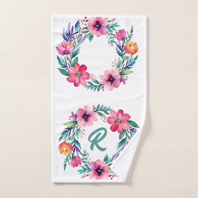 Monogramme floral féminin serviette (Serviette à main)