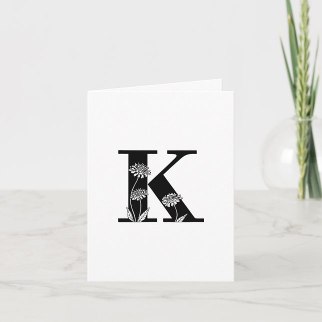 Monogramme Floral K sur carte à billets blancs (Devant)