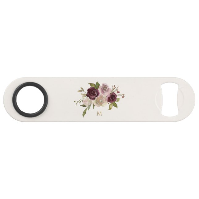 Monogramme Floral Moderne en Rose Bourgogne Aquare (Devant (Horizontal))