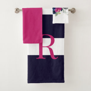 Monogramme floral Navy & Fuchsia