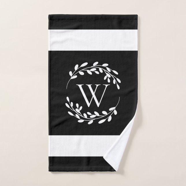 Monogramme floral noir et blanc (Serviette à main)