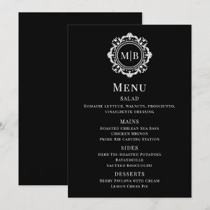 Monogramme floral orange noir Mariage blanc menu