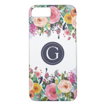 Monogramme floral peint iPhone 7 Coque