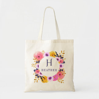 Monogramme floral personnalisé et Sac fourre-tout 