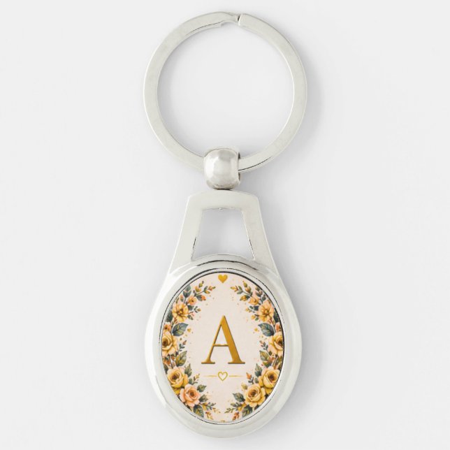 Monogramme Floral Porte-Clés Personnalisé (Devant)