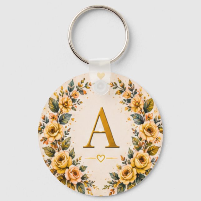 Monogramme Floral Porte-Clés Personnalisé (Recto)