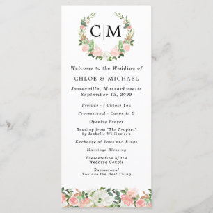 Monogramme floral rose blanc Programme de mariage 