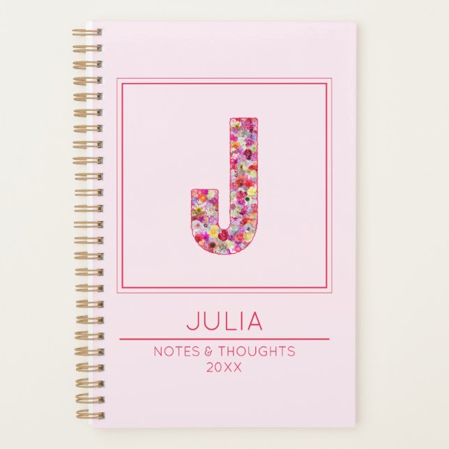 Monogramme floral rose pâle moderne Lettre J (Devant)