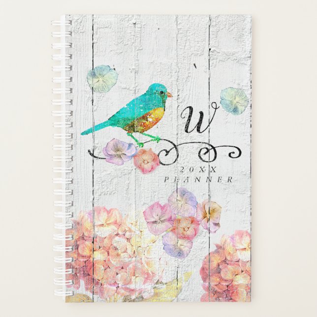Monogramme floral Rustique Bluebird Rose Hydrangea (Devant)
