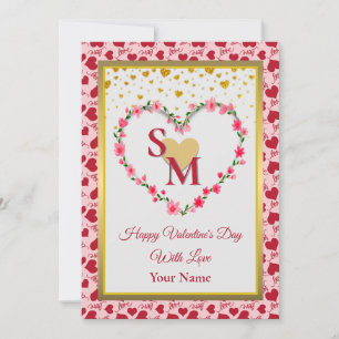 Monogramme floral Saint-Valentin avec cœur en or