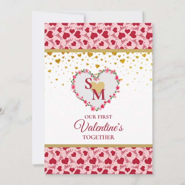 Monogramme Floral Saint-Valentin avec Cœur en Or (Devant)