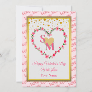 Monogramme Floral Saint-Valentin avec Cœur en Or