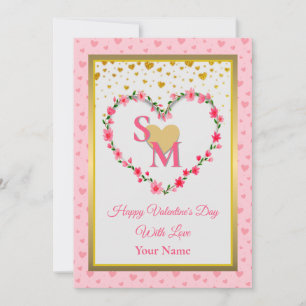 Monogramme Floral Saint-Valentin avec Cœur en Or