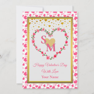Monogramme Floral Saint-Valentin avec Cœur en Or