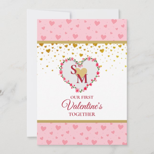 Monogramme floral Saint-Valentin avec cœur en or (Devant)