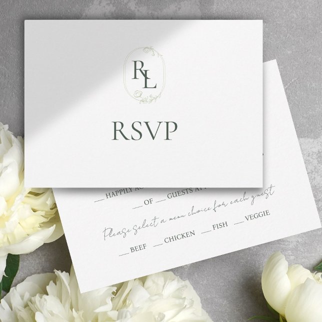 Monogramme floral vert foncé et blanc Mariage RSVP (Créateur téléchargé)
