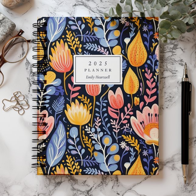 Monogramme floral vif peint à la main bleu 2025 (Créateur téléchargé)