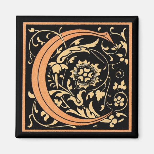 Monogramme floral vintage "C" - Aimant (Devant)