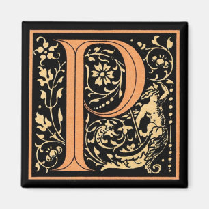 Monogramme floral vintage "P" - Aimant