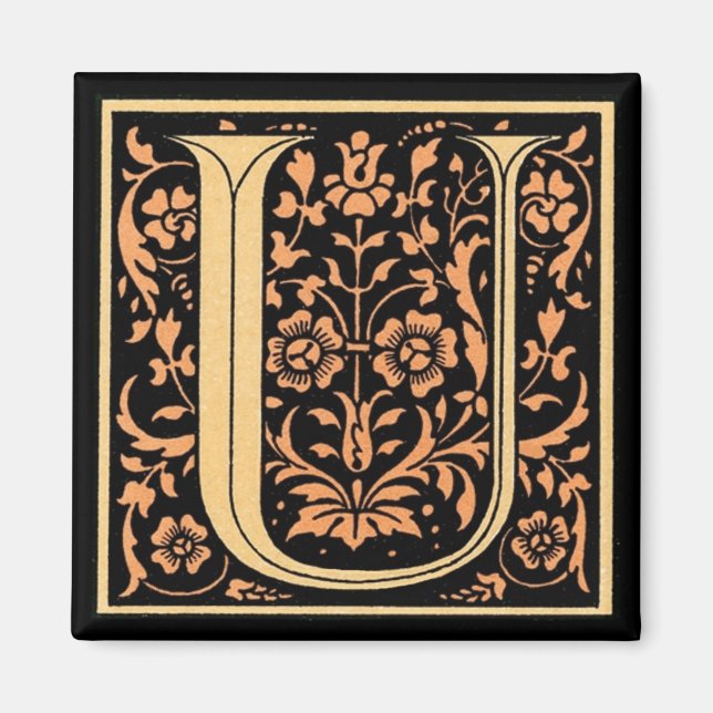 Monogramme floral vintage "U" - Aimant (Devant)