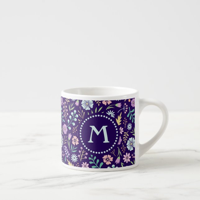 Monogramme Floral Whimsical Boho Espresso Mug (Droite)
