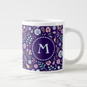 Monogramme Floral Whimsical Boho Motif Jumbo Mug