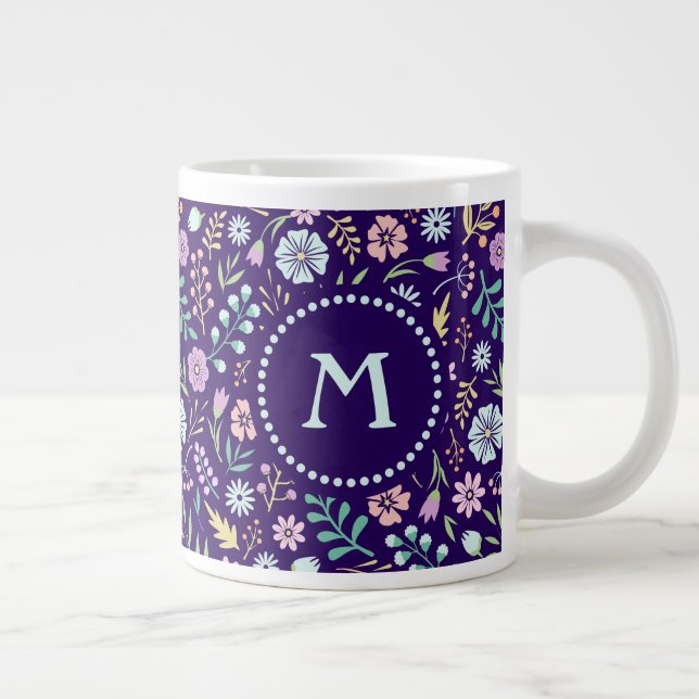 Monogramme Floral Whimsical Boho Motif Jumbo Mug (Droite)