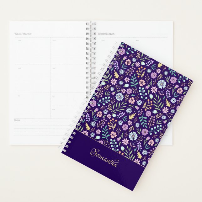 Monogramme Floral Whimsical Boho Motif Planner (Devant avec enveloppe)