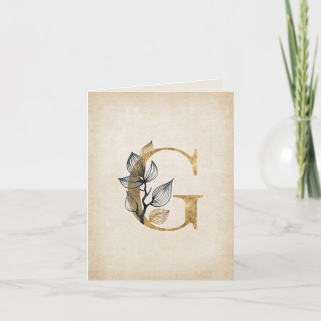 Monogramme G Floral Or et Noir avec Feuilles (Devant)