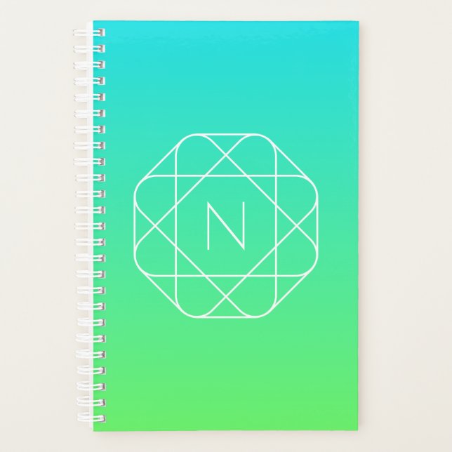 Monogramme géométrique cool | Ombre Vert bleu et c (Devant)