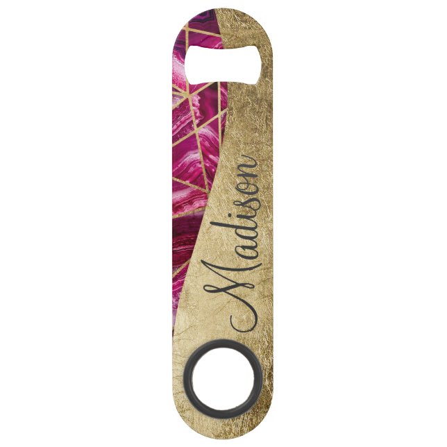 Monogramme géométrique d'or blanc fuchsia rose (Devant)