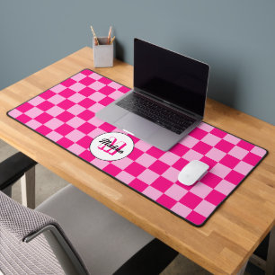 Monogramme géométrique rétro rose vif à carreaux