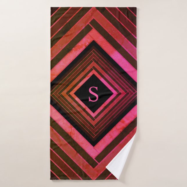 Monogramme géométrique rose rustique Carré moderne (Serviette de bain)