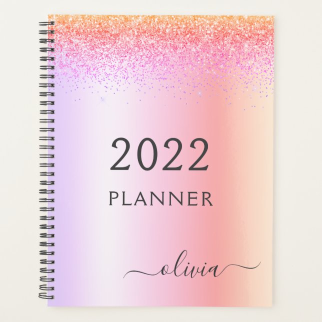 Monogramme girly pailleté pastel arc-en-ciel 2022 (Devant)