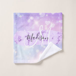 Monogramme Girly Sparkly Unicorn Rainbow Heart