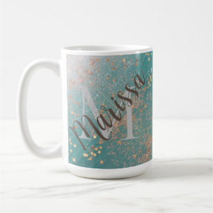 Monogramme Gold Stars sur Mug de café Turquoise
