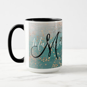 Monogramme Gold Stars sur Mug de café Turquoise