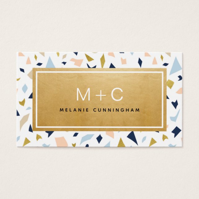 Monogramme Gold Terrazzo Cartes de visite (Devant)