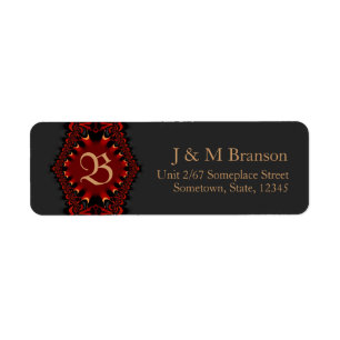 Monogramme gothique satin rouge + noir Étiquette d