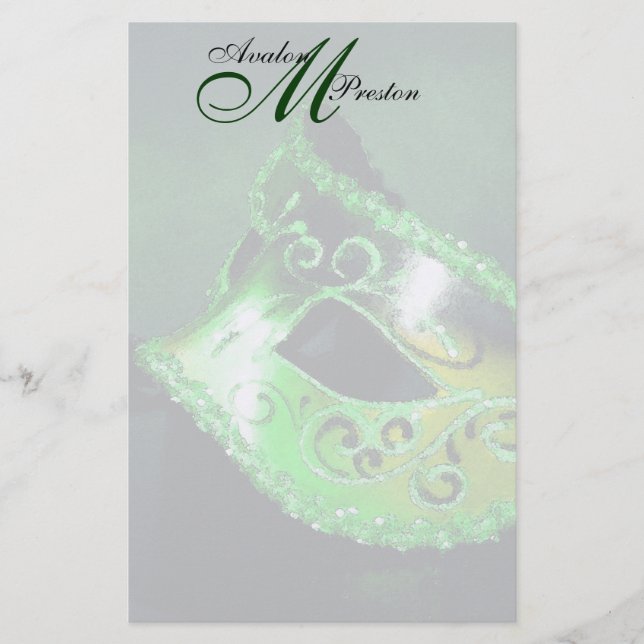 Monogramme Green Masquerade Mariage papeterie (Devant)