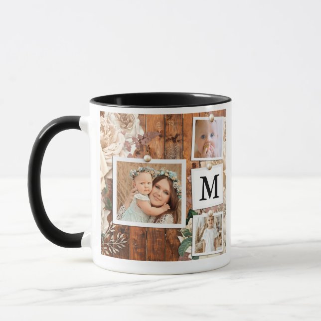 Monogramme Grille Photo Collage Café Mug (Gauche)