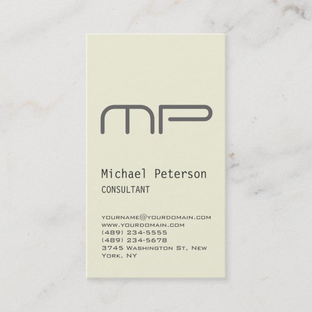 Monogramme gris beige vertical Carte de visite ten (Devant)