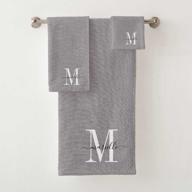 Monogramme gris blanc Faux Linge Linge Linge Lit G (En situation)