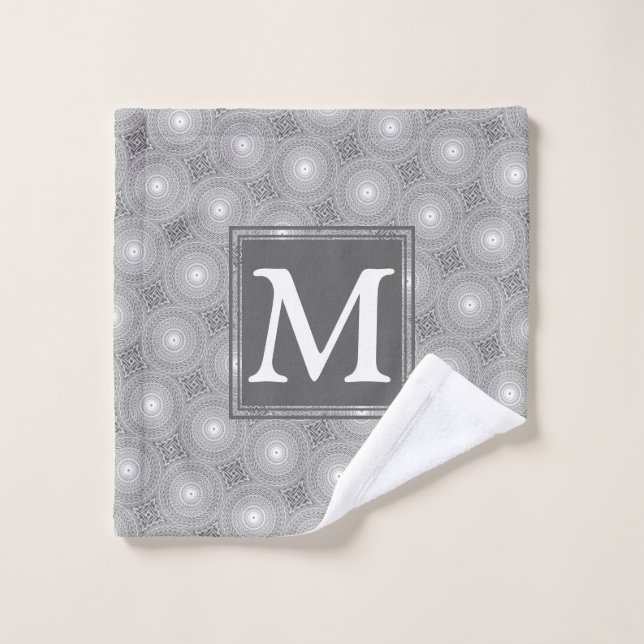 Monogramme gris cercles motif (Gant de toilette)