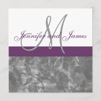 Monogramme gris de faire-part de mariage de prune