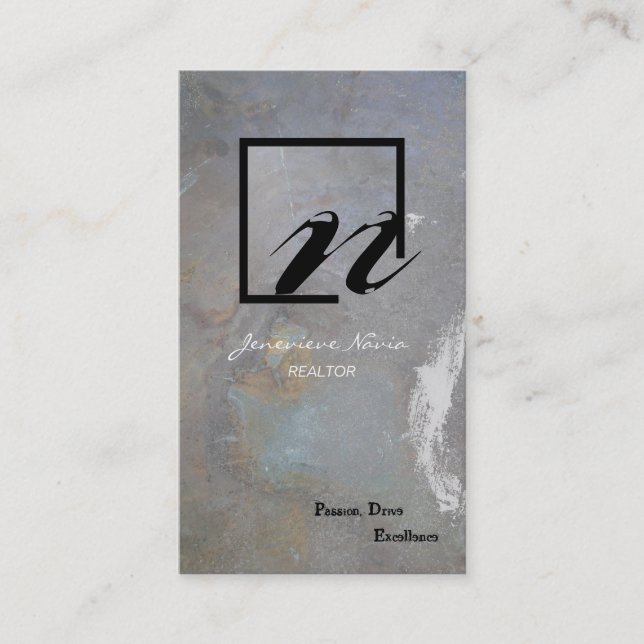 Monogramme gris de roche bleue de carte de visite (Devant)